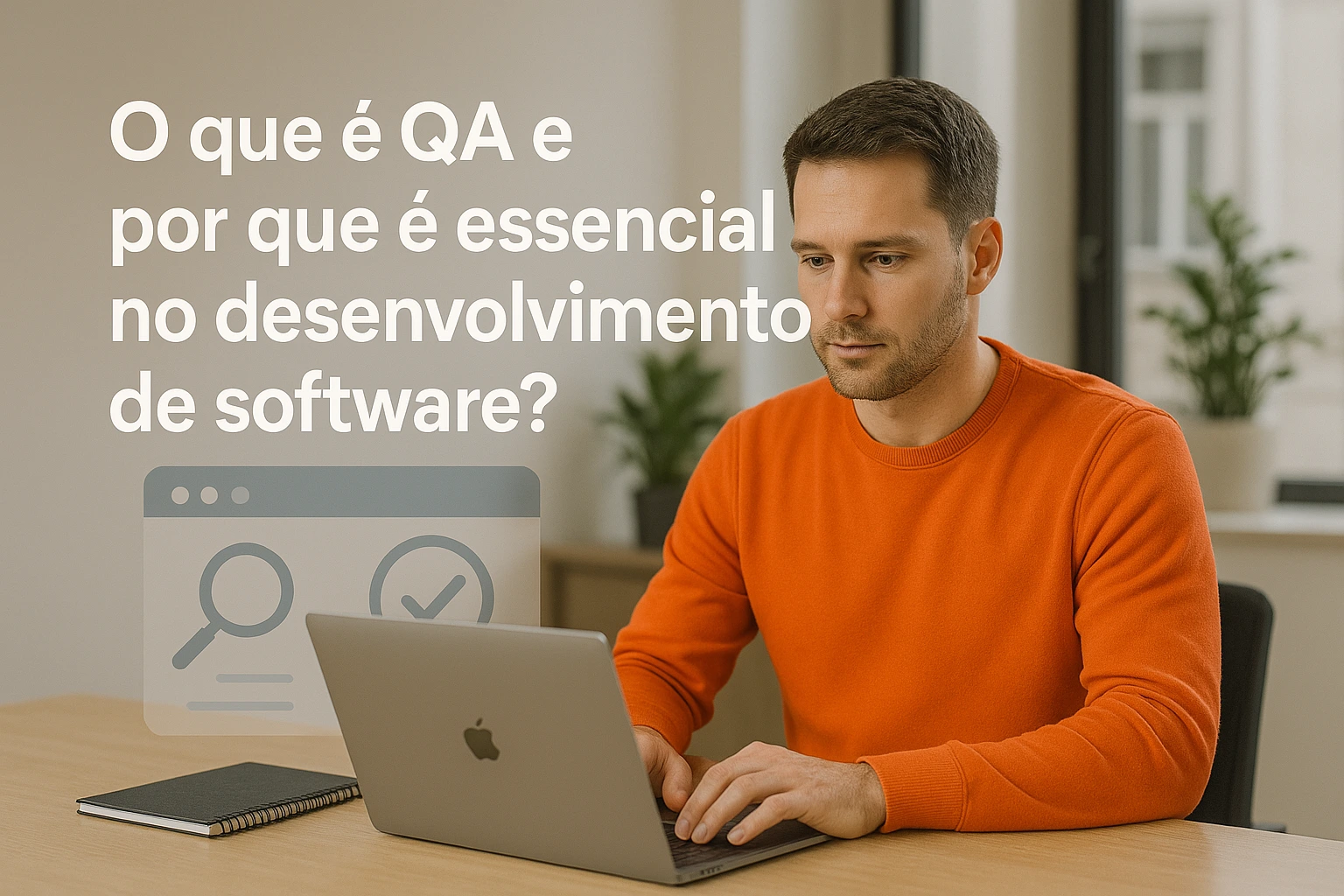 Um homem fazendo testes de QA no notebook