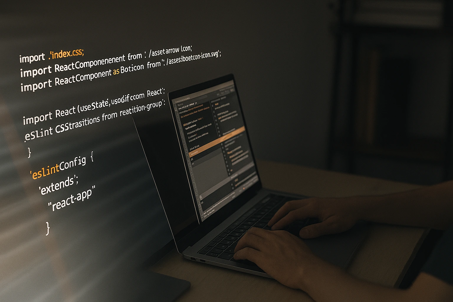 A laptop sharing a screen with code