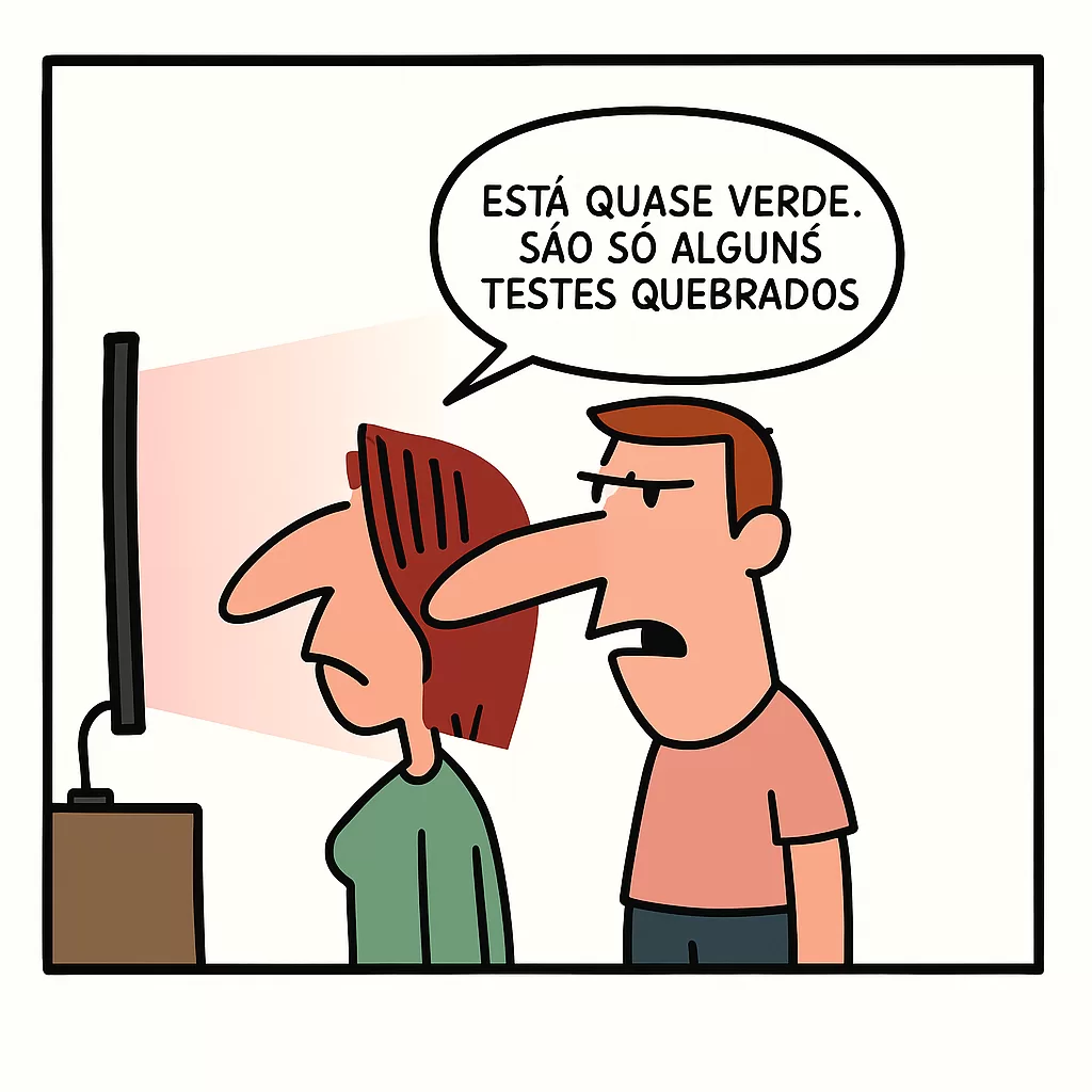 Tirinha de um homem e uma mulher sobre testes flakey