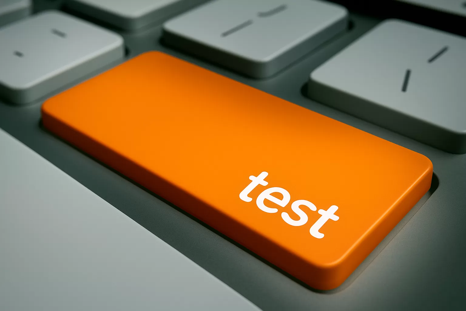An Orange button with a word "test" written on it, representing shift left testing