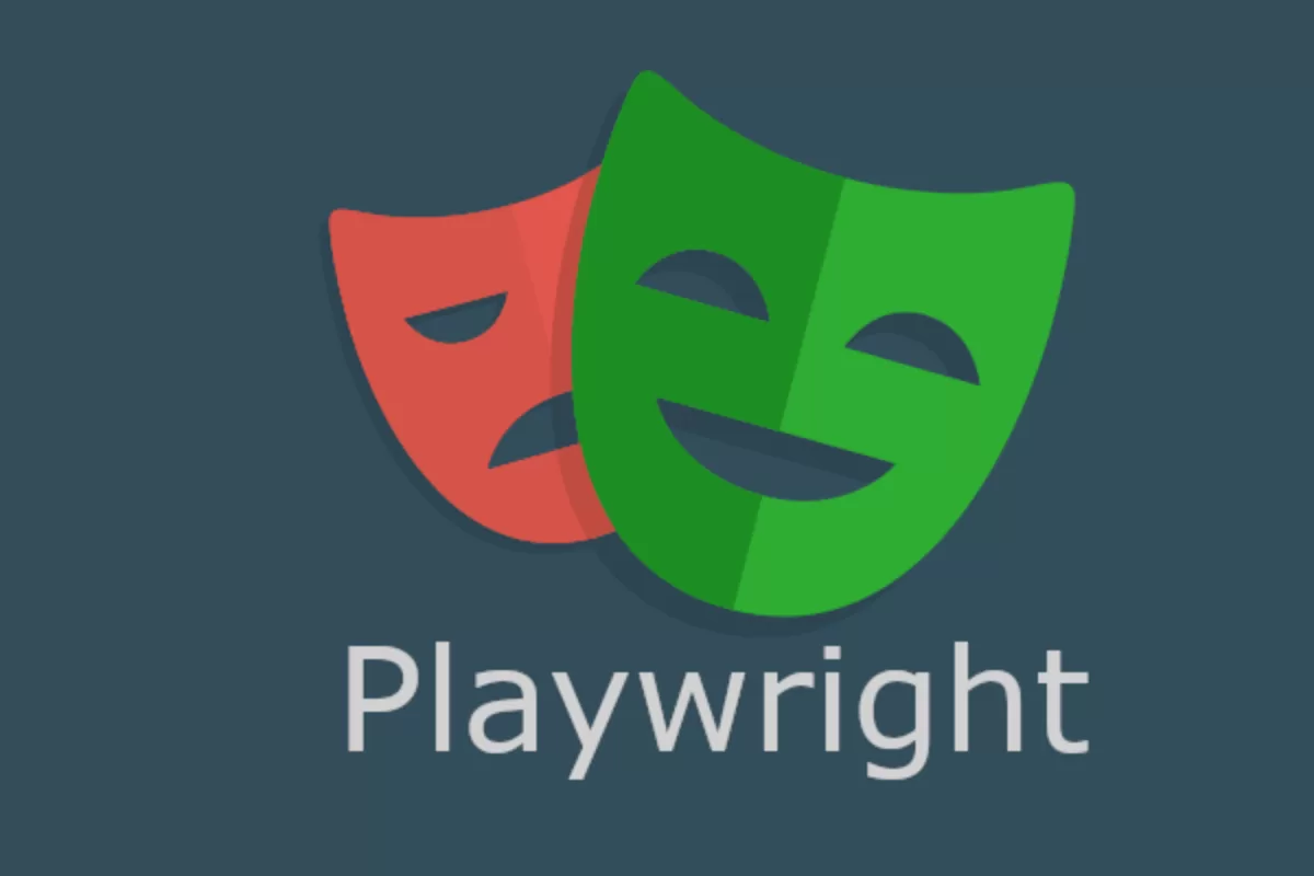 Logo do Playwright com duas máscaras (uma verde e uma vermelha) e o texto ‘Playwright’